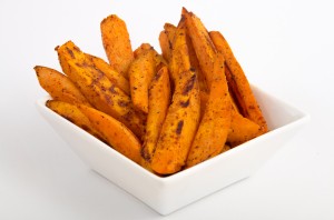 delicious spicy sweet potato fries close up