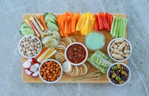 Vegetable Crudites and Dips/ vegetable platter, healthy eating. Gluten free, paleo diet. Selective focus.